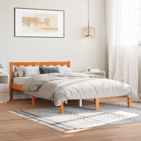 vidaXL Estructura de cama sin colch&oacute;n madera maciza marr&oacute;n 135x190 cm