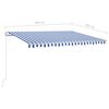 vidaXL Toldo autom&aacute;tico LED sensor de viento azul y blanco 4x3,5 m