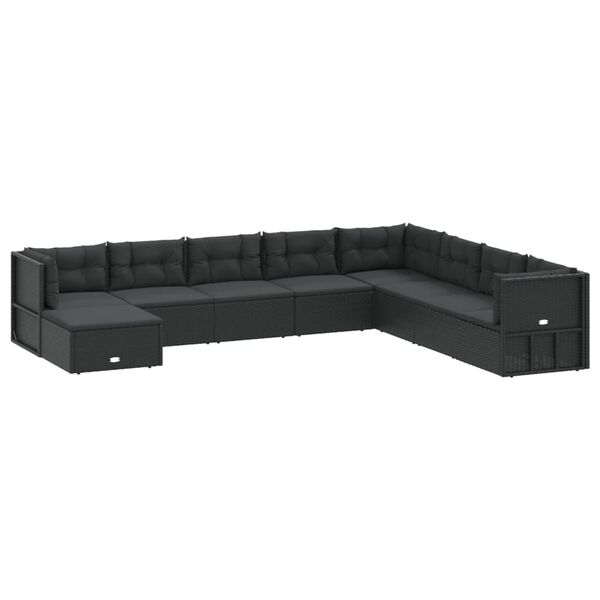 vidaXL Set de muebles de jard&iacute;n 9 pzas y cojines rat&aacute;n sint&eacute;tico negro