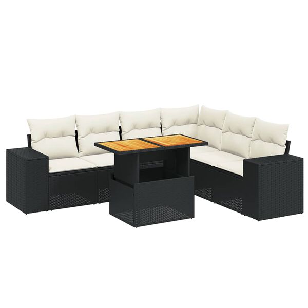 vidaXL Set de comedor de jard&iacute;n 7 pzas y cojines rat&aacute;n sint&eacute;tico negro