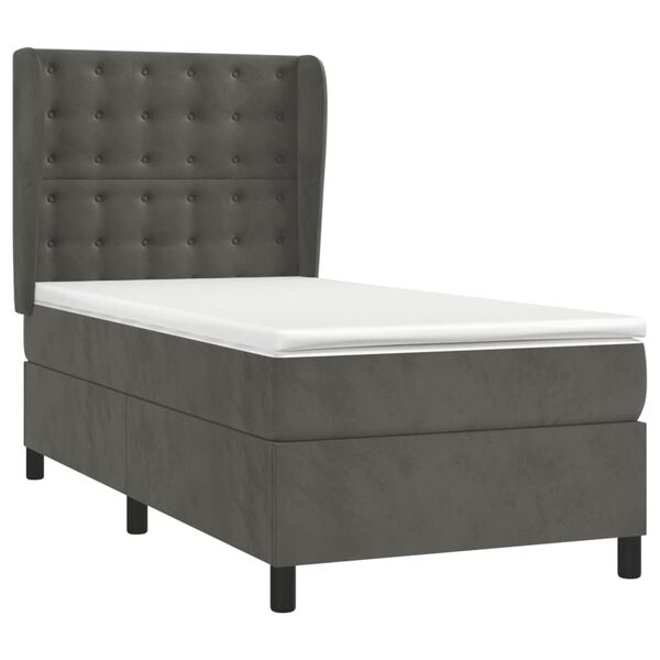 vidaXL Cama box spring con colch&oacute;n terciopelo gris oscuro 90x200 cm