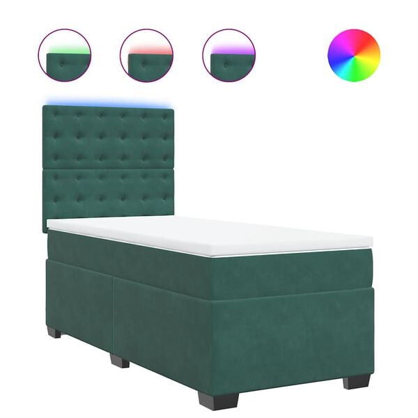 vidaXL Cama box spring con colch&oacute;n terciopelo verde oscuro 100x200 cm