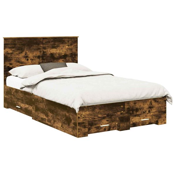 vidaXL Estructura de cama con cabecera Roble ahumado 120 x 190 cm