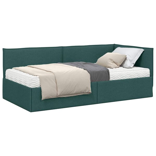 vidaXL Estructura de Cama Esquina con Colch&oacute;n 2 pcs Verde Terciopelo