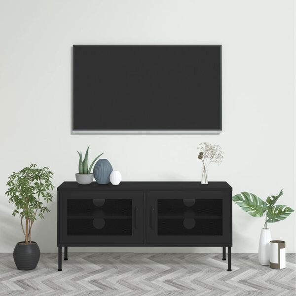 vidaXL Mueble para TV de acero negro 105x35x50 cm