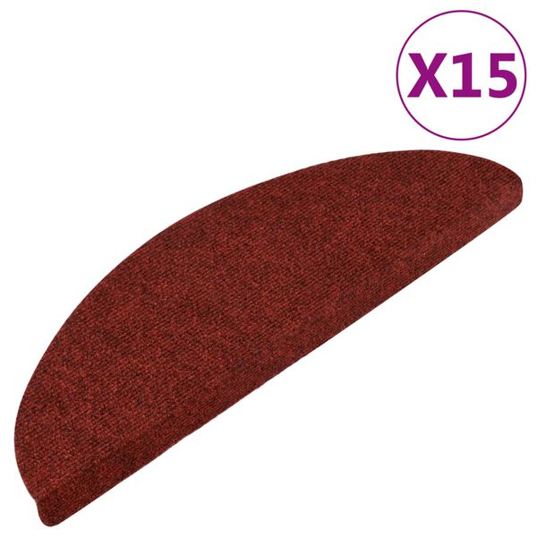 vidaXL Alfombrilla autoadhesiva escalera 15 uds 56x17x3 cm roja