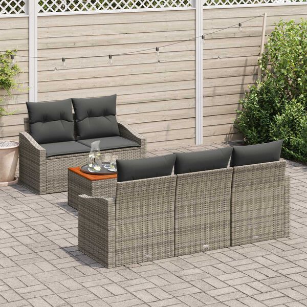 vidaXL Conjunto de sof&aacute;s de jard&iacute;n 6 pcs Gris rat&aacute;n sint&eacute;tico