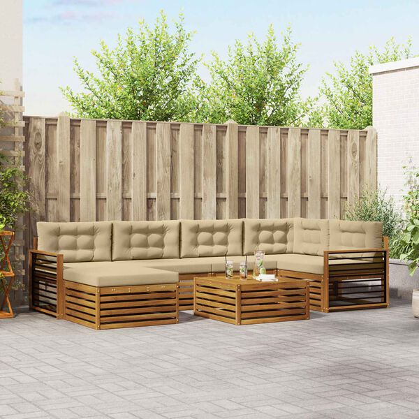 vidaXL Conjunto de sof&aacute;s de exterior con coj&iacute;n 7 pcs Natural y Beige
