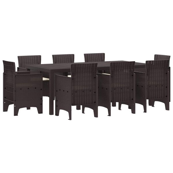 vidaXL Conjunto de Comedor de Jard&iacute;n 9 pcs Marr&oacute;n Polipropileno
