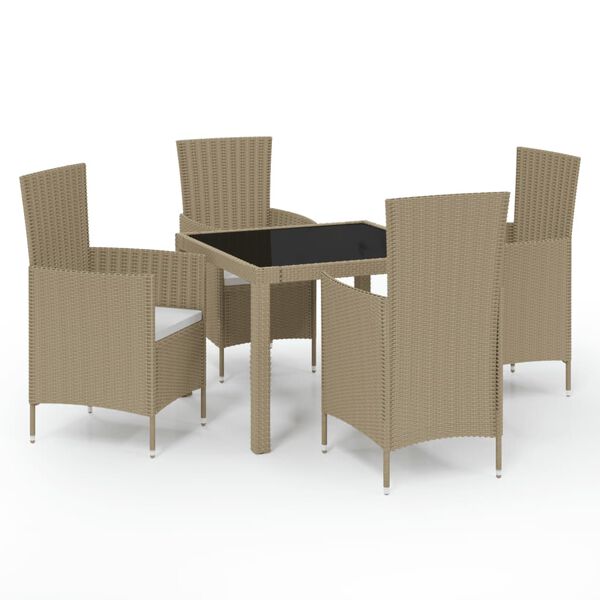 vidaXL Set de comedor de jard&iacute;n 5 pzas y cojines rat&aacute;n sint&eacute;tico beige