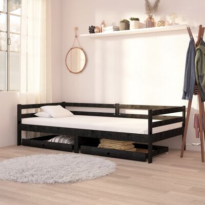 vidaXL Cajones para sofá cama 2 piezas madera maciza de pino negro