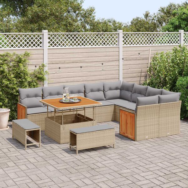vidaXL Conjunto de sof&aacute;s de jard&iacute;n con coj&iacute;n 13 pcs Beige y Gris Claro