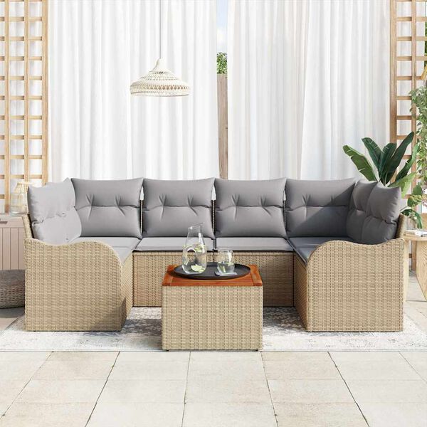 vidaXL Conjunto de sof&aacute;s de jard&iacute;n 7 pcs Beige rat&aacute;n sint&eacute;tico