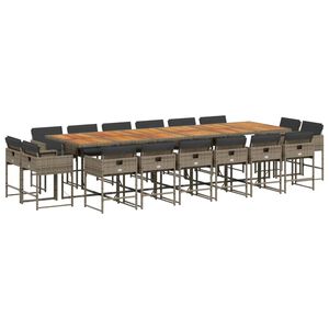 vidaXL Set comedor de jard&iacute;n 17 pzas y cojines rat&aacute;n sint&eacute;tico gris