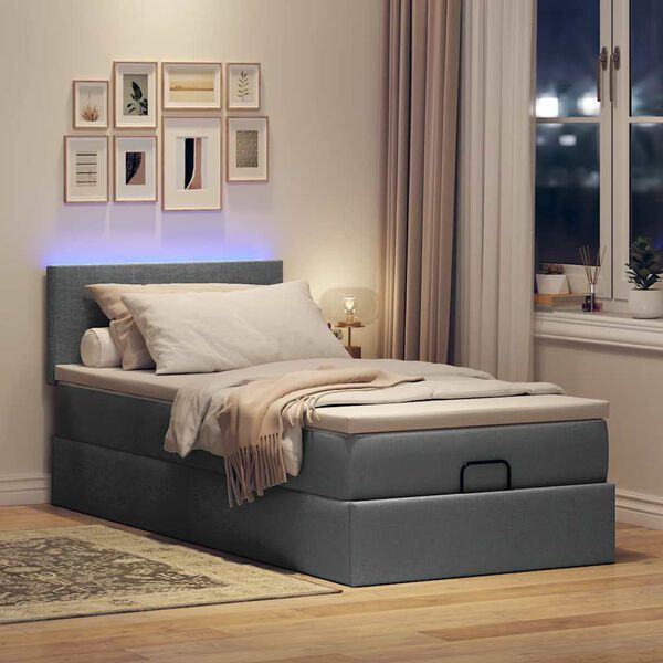 vidaXL Cama otomana con colch&oacute;n y LED tela gris oscuro 80x200cm