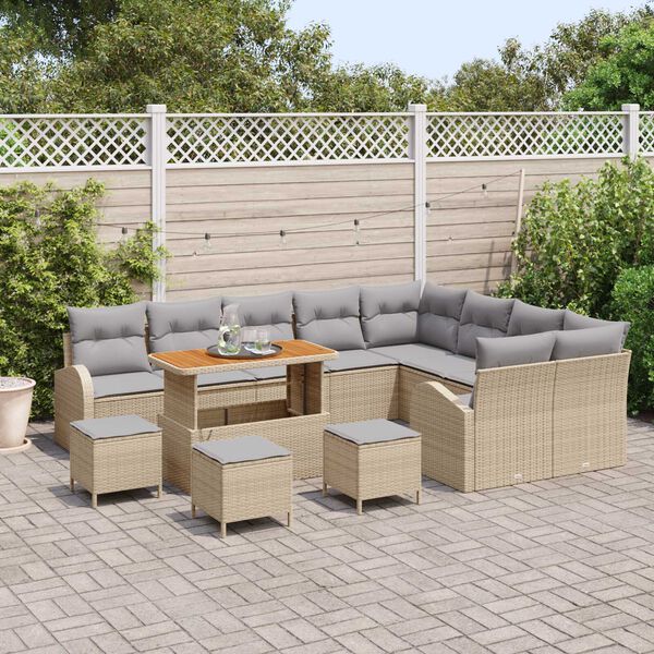 vidaXL Conjunto de sof&aacute; de jard&iacute;n con coj&iacute;n 13 pcs Beige y Gris Claro