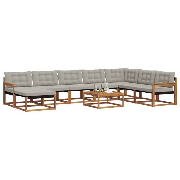 vidaXL Conjunto de sof&aacute;s de exterior 9 pcs Gris Natural y Claro