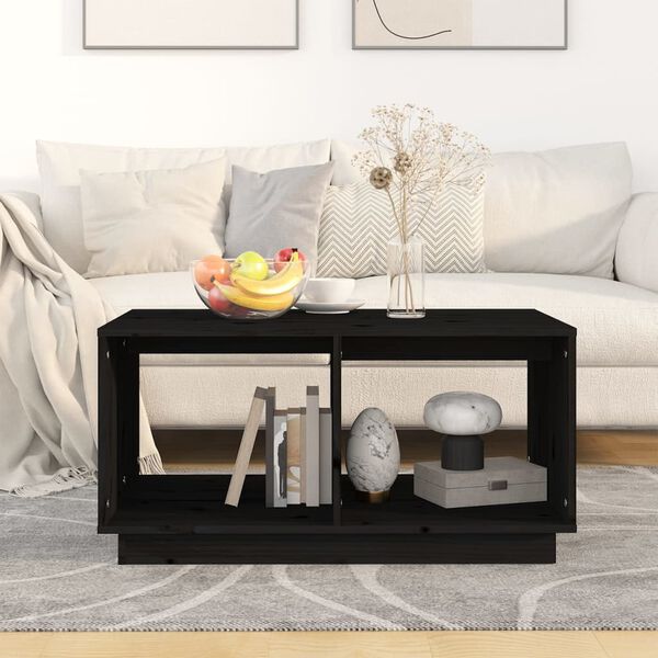 vidaXL Mesa de centro madera maciza de pino negro 80x50x40 cm