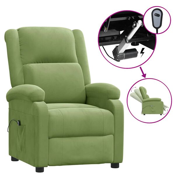 vidaXL Sill&oacute;n reclinable el&eacute;ctrico de terciopelo verde claro