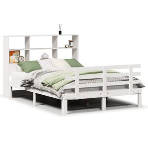 vidaXL Cama con estanter&iacute;a sin colch&oacute;n madera maciza blanca 140x200 cm