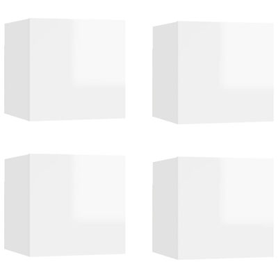 vidaXL Muebles de salón de pared 4 uds blanco brillo 30,5x30x30 cm