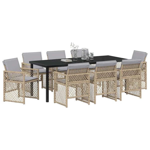 vidaXL Conjunto de Comedor de Jard&iacute;n 9 pcs Beige rat&aacute;n sint&eacute;tico