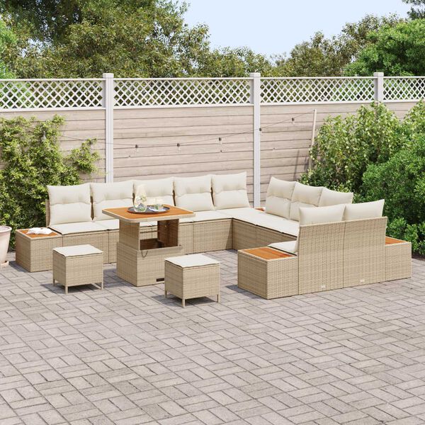 vidaXL Conjunto de sof&aacute;s de jard&iacute;n 13 pcs Beige rat&aacute;n sint&eacute;tico