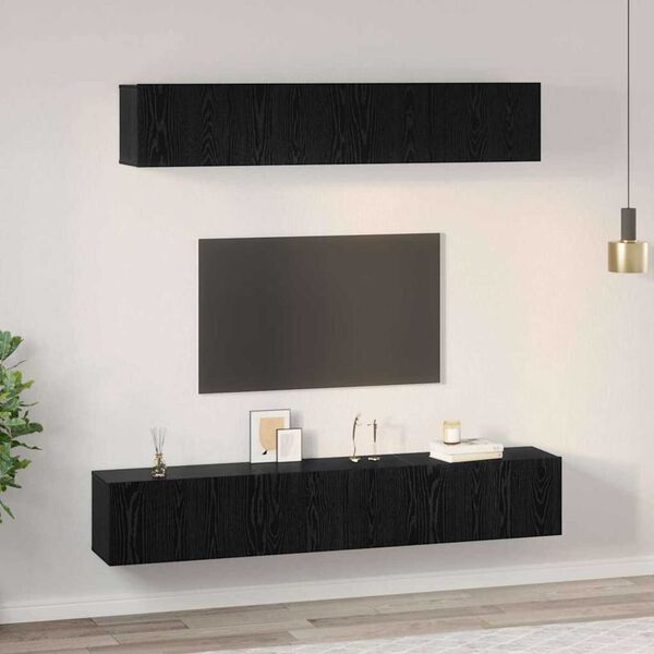 vidaXL Conjunto de mueble de TV 5 pcs Roble Negro Madera de ingeniería