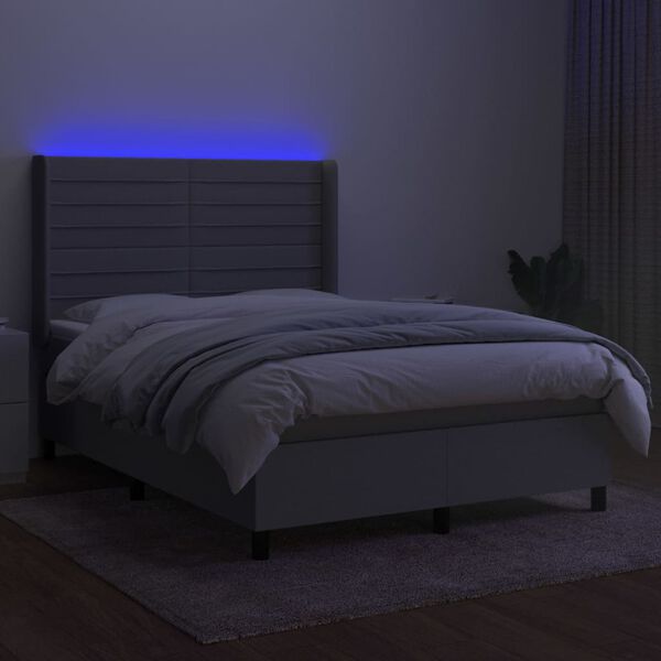 vidaXL Cama box spring colch&oacute;n y luces LED tela gris claro 140x190 cm