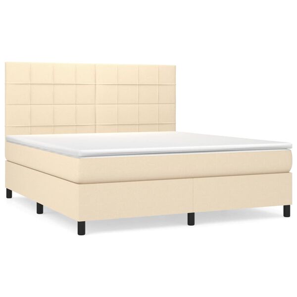 vidaXL Cama box spring con colch&oacute;n tela color crema 160x200 cm