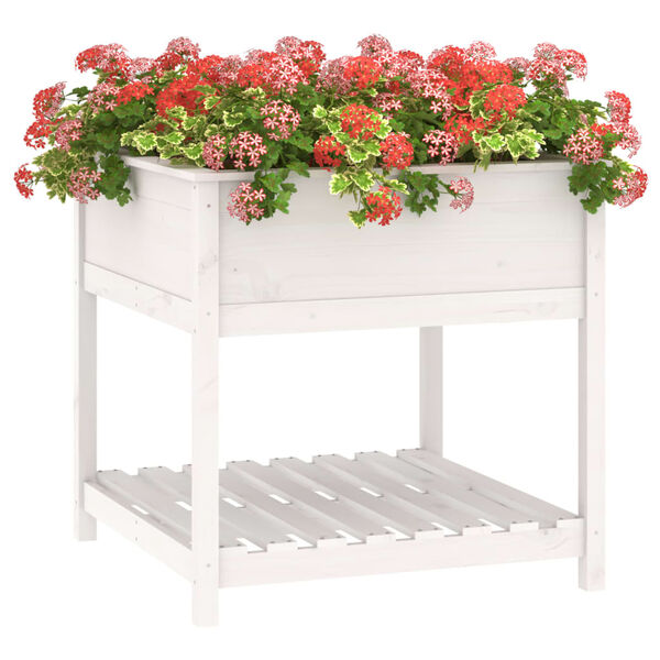 vidaXL Jardinera con estante madera maciza pino blanca 82,5x82,5x81 cm