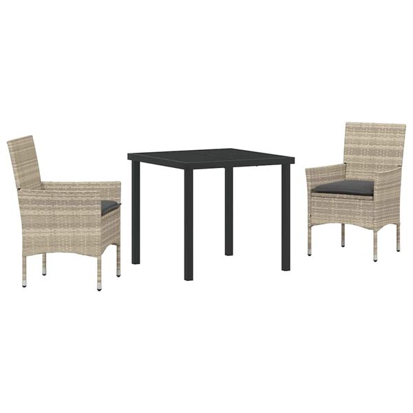 vidaXL Conjunto de Comedor de Jard&iacute;n 3 pcs Gris Claro rat&aacute;n sint&eacute;tico