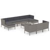vidaXL Set de muebles de jard&iacute;n 11 pzas y cojines rat&aacute;n sint&eacute;tico gris