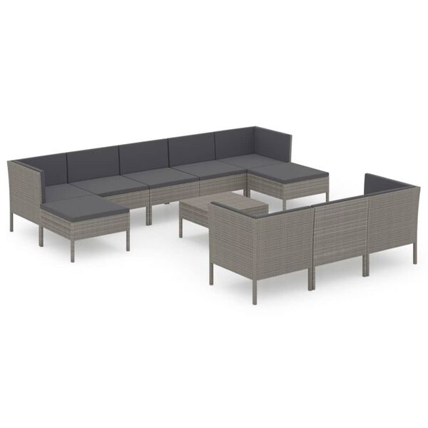 vidaXL Set de muebles de jard&iacute;n 11 pzas y cojines rat&aacute;n sint&eacute;tico gris