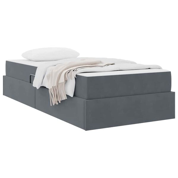 vidaXL Cama con almacenamiento y colch&oacute;n Gris oscuro 90 x 190 cm