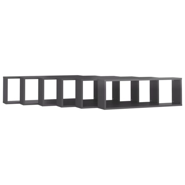 vidaXL Estante cubo pared 6 uds contrachapado gris brillo 80x15x26,5cm