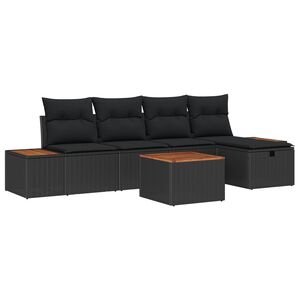vidaXL Conjunto de sof&aacute; de jard&iacute;n 6 uds. Negro rat&aacute;n sint&eacute;tico