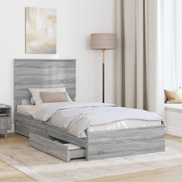 vidaXL Cama con almacenamiento con cabecera Gris Sonoma 90 x 190 cm