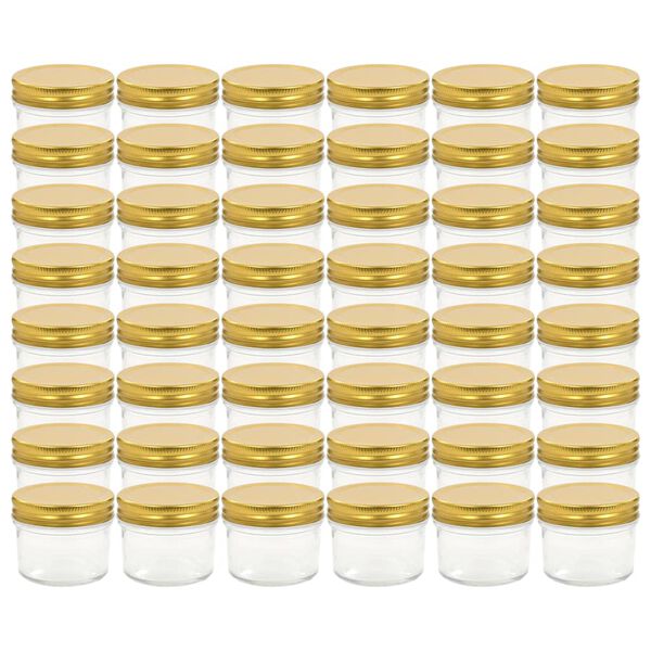 vidaXL Tarros de mermelada de vidrio tapa dorada 48 uds 110 ml