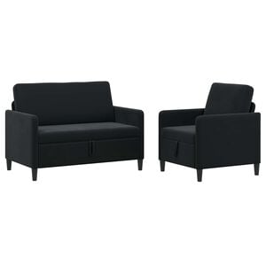 vidaXL Juego de Sof&aacute;s con Almacenamiento 2 uds. Negro Poli&eacute;ster