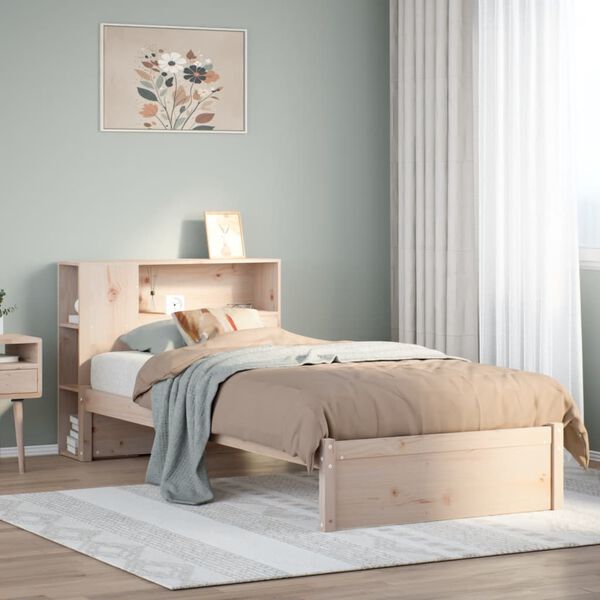 vidaXL Cama con estantería sin colchón madera maciza de pino 75x190 cm
