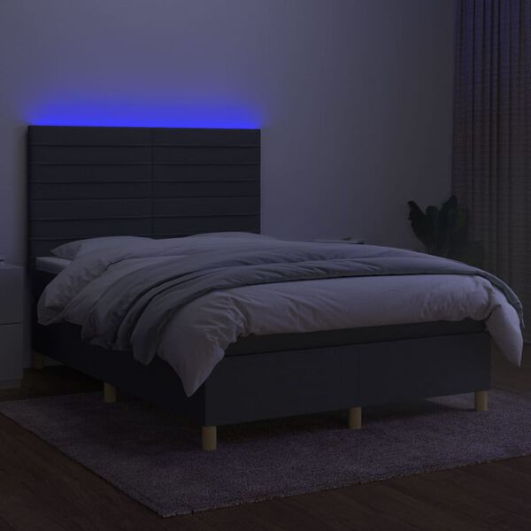 vidaXL Cama box spring colch&oacute;n y luces LED tela gris oscuro 140x190 cm