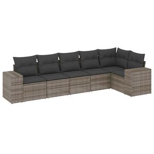 vidaXL Set de muebles de jard&iacute;n 6 pzas y cojines rat&aacute;n sint&eacute;tico gris
