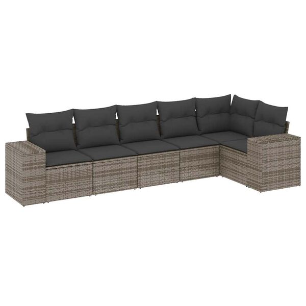 vidaXL Set de muebles de jardín 6 pzas y cojines ratán sintético gris