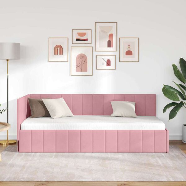 vidaXL Estructura de cama en esquina Rosa 80 cm x 200 cm Terciopelo