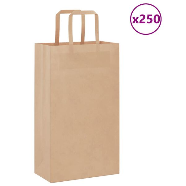 vidaXL Bolsas de papel con asas 250 uds marr&oacute;n 21x11x36 cm