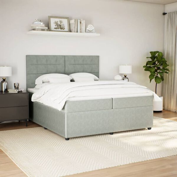 vidaXL Cama box spring con colchón terciopelo gris claro 200x200 cm