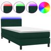 vidaXL Cama box spring con colch&oacute;n y LED terciopelo verde oscuro 90x220 cm