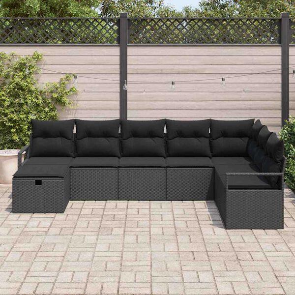 vidaXL Conjunto de sof&aacute; de jard&iacute;n 8 pcs Negro Polirat&aacute;n