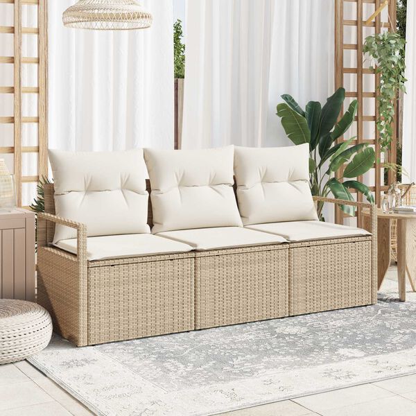 vidaXL Conjunto de sof&aacute; de jard&iacute;n con coj&iacute;n 3 pcs Beige y Crema